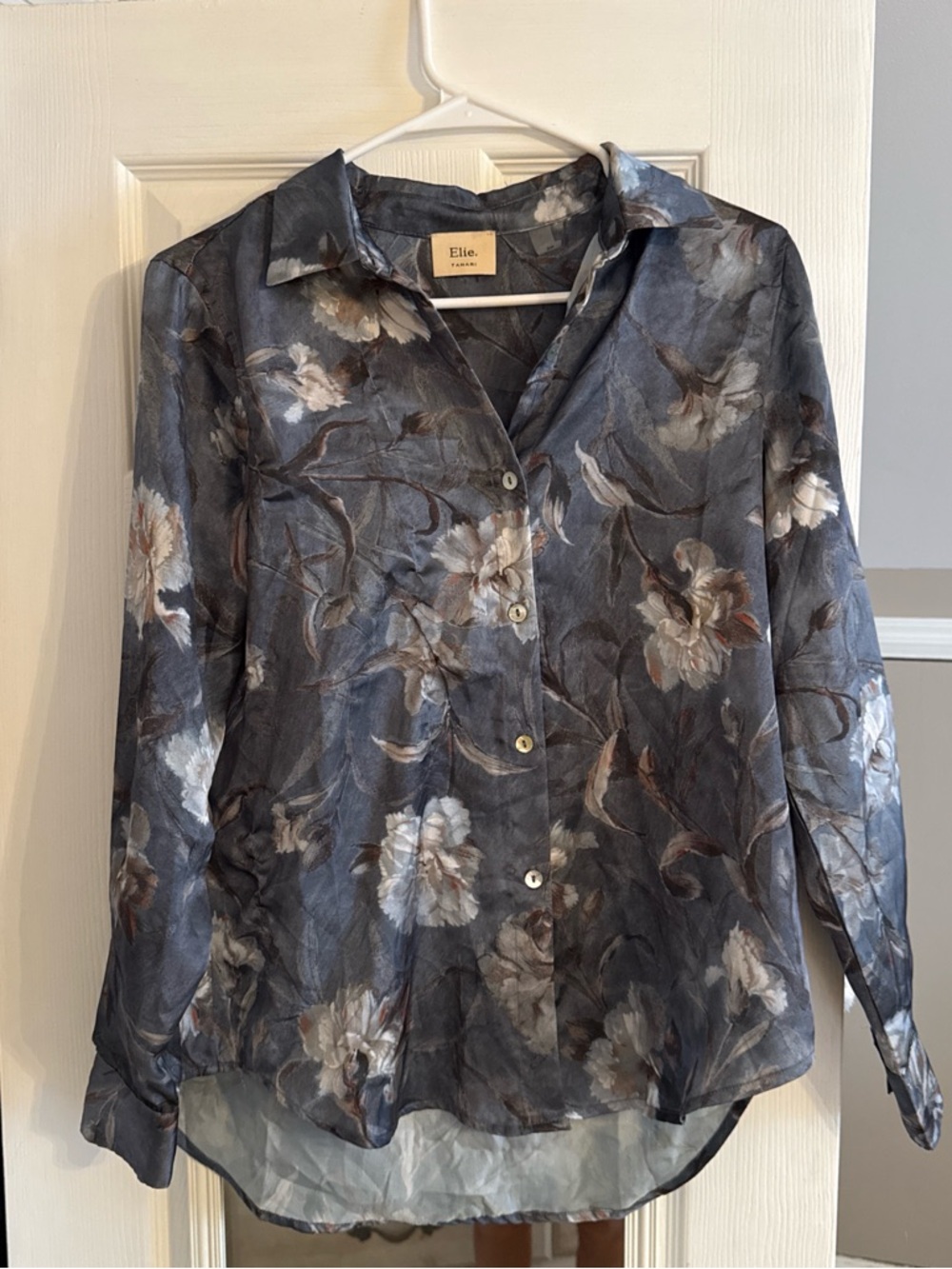 Tahari Slate Blue Floral Blouse